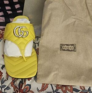 Gucci Yellow Quilted GG Thong Slide